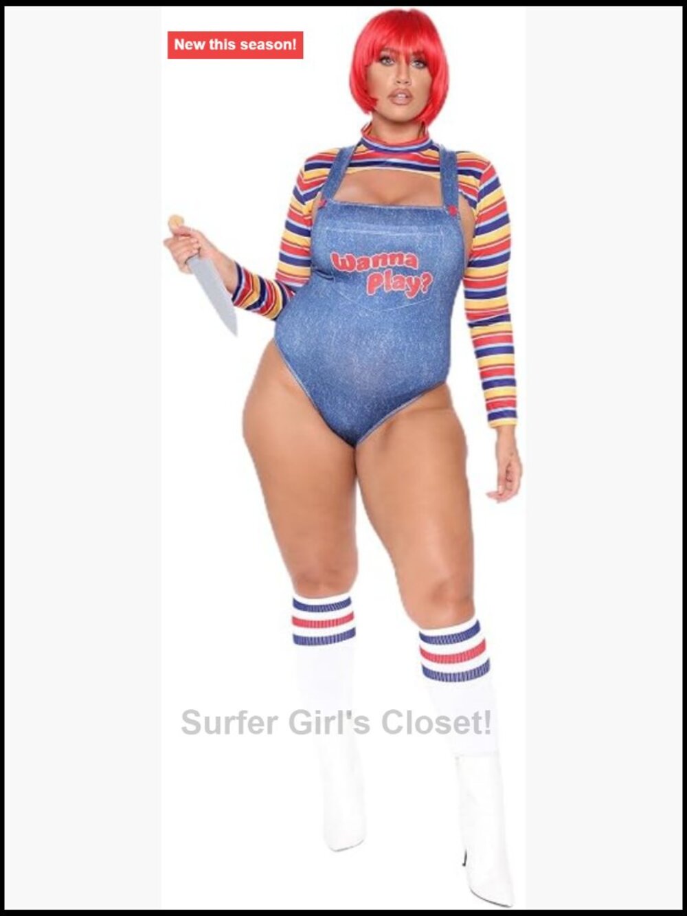 Sexy Chucky Costume Women Gothic Fancy Dress Bodysuit Top Halloween Cosplay